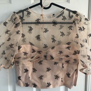 Zara rose organza tulle top